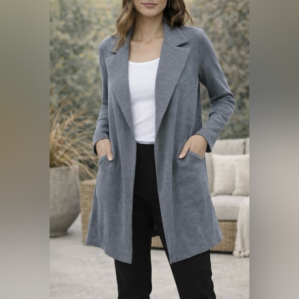 NIC+ZOE Gray Open Front Knit Cardigan Size XL Lightweight Drape Jacket  Cardigan